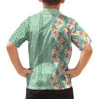 Menthol Green Aloha Hawaii Tiki Family Matching Puletasi and Hawaiian Shirt Tropical Plumeria - Seamless Style LT14 - Polynesian Pride