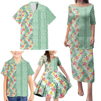 Menthol Green Aloha Hawaii Tiki Family Matching Puletasi and Hawaiian Shirt Tropical Plumeria - Seamless Style LT14 - Polynesian Pride