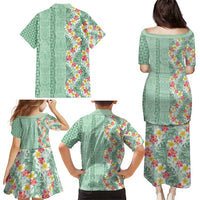 Menthol Green Aloha Hawaii Tiki Family Matching Puletasi and Hawaiian Shirt Tropical Plumeria - Seamless Style LT14 - Polynesian Pride