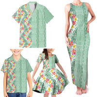 Menthol Green Aloha Hawaii Tiki Family Matching Tank Maxi Dress and Hawaiian Shirt Tropical Plumeria - Seamless Style LT14 - Polynesian Pride