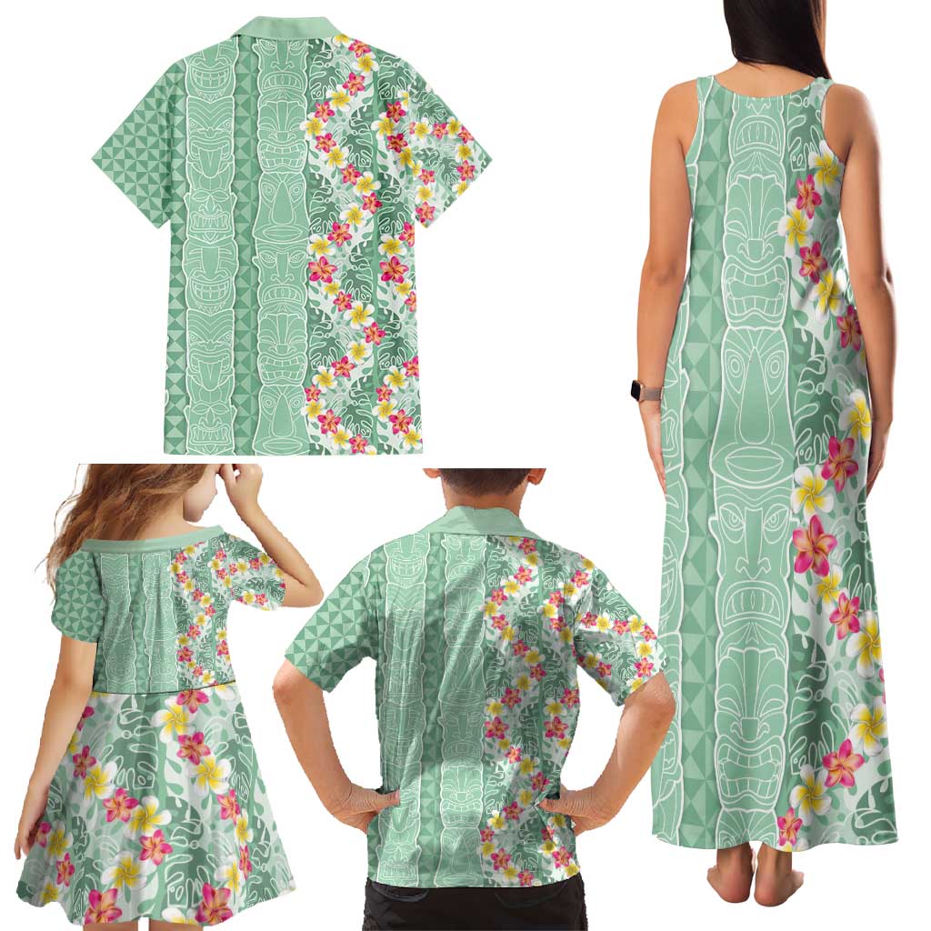 Menthol Green Aloha Hawaii Tiki Family Matching Tank Maxi Dress and Hawaiian Shirt Tropical Plumeria - Seamless Style LT14 - Polynesian Pride