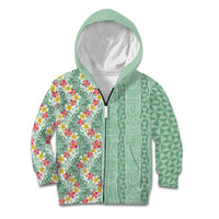 Menthol Green Aloha Hawaii Tiki Kid Hoodie Tropical Plumeria - Seamless Style