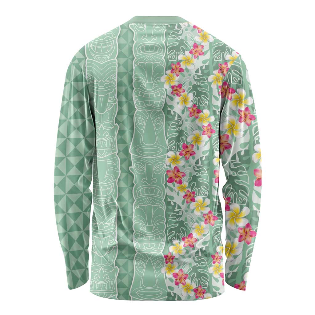 Menthol Green Aloha Hawaii Tiki Long Sleeve Shirt Tropical Plumeria - Seamless Style LT14 - Polynesian Pride