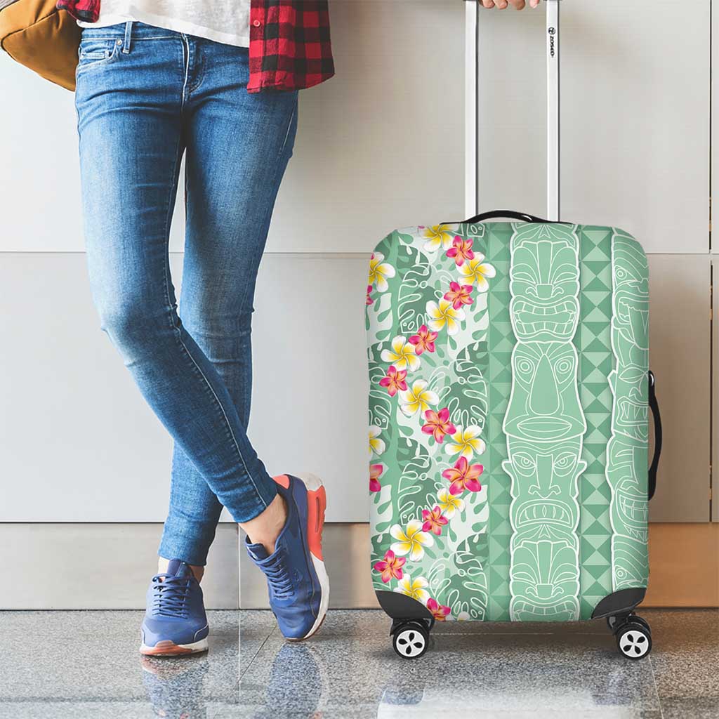 Menthol Green Aloha Hawaii Tiki Luggage Cover Tropical Plumeria - Seamless Style