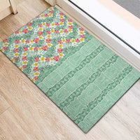 Menthol Green Aloha Hawaii Tiki Rubber Doormat Tropical Plumeria - Seamless Style