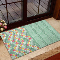 Menthol Green Aloha Hawaii Tiki Rubber Doormat Tropical Plumeria - Seamless Style
