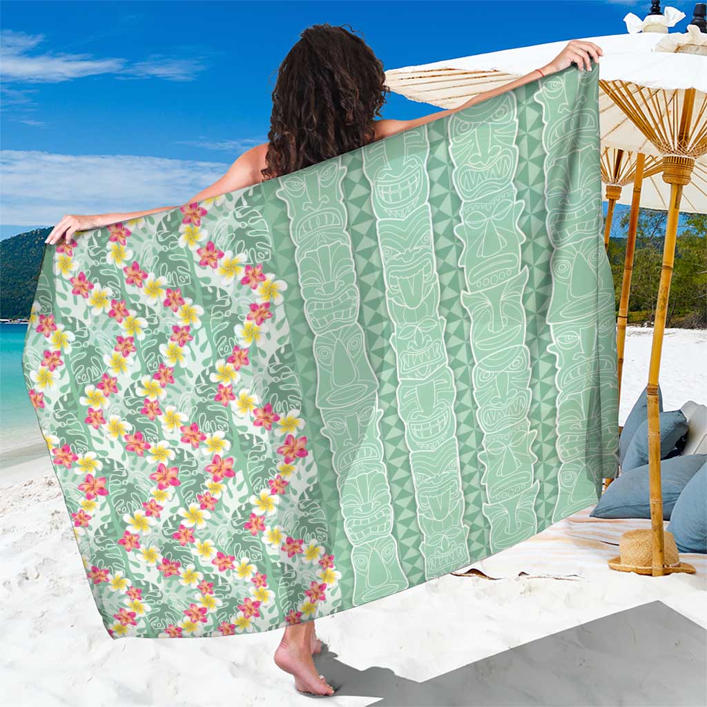Menthol Green Aloha Hawaii Tiki Sarong Tropical Plumeria - Seamless Style