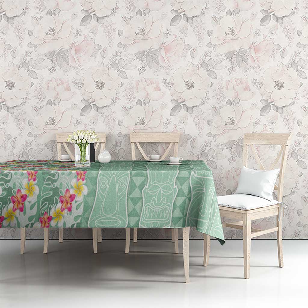 Menthol Green Aloha Hawaii Tiki Tablecloth Tropical Plumeria - Seamless Style