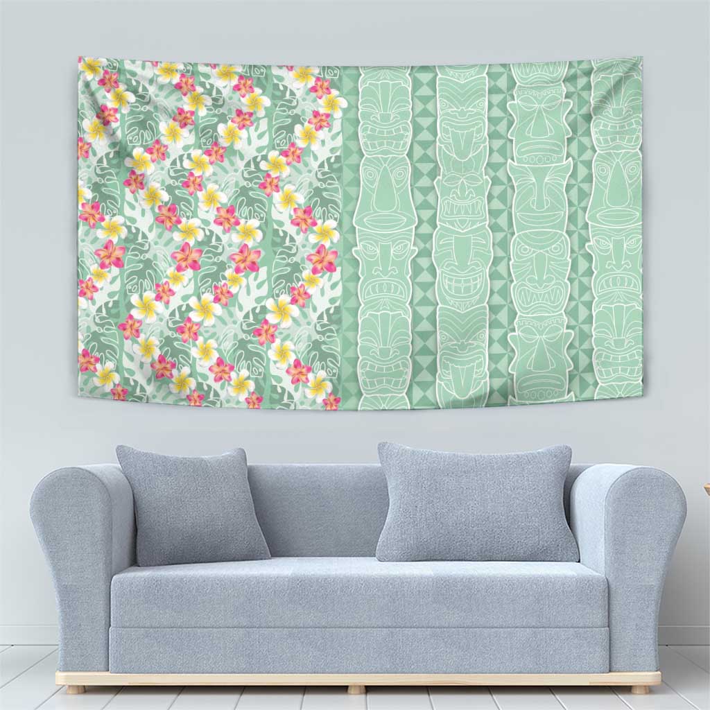 Menthol Green Aloha Hawaii Tiki Tapestry Tropical Plumeria - Seamless Style