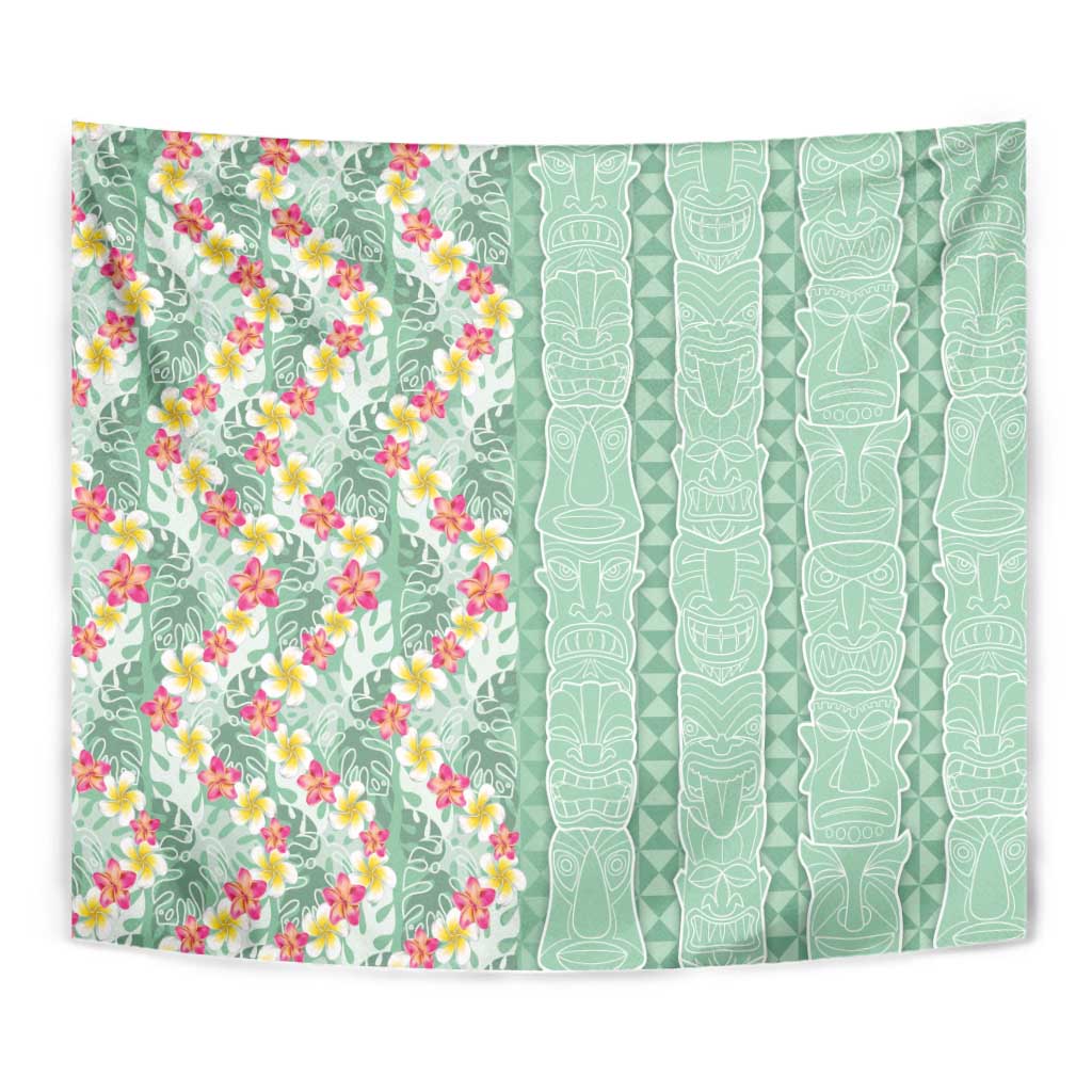 Menthol Green Aloha Hawaii Tiki Tapestry Tropical Plumeria - Seamless Style