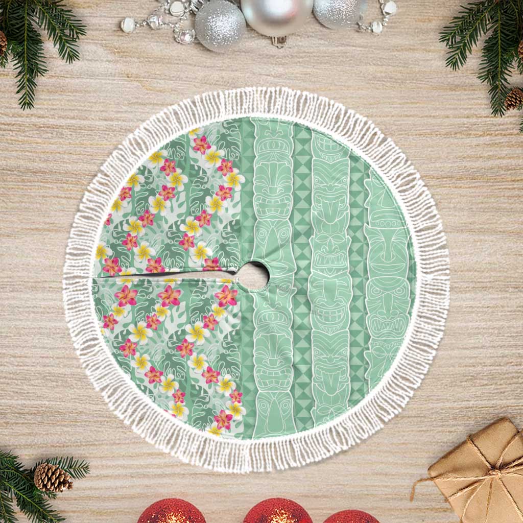 Menthol Green Aloha Hawaii Tiki Tree Skirt Tropical Plumeria - Seamless Style LT14 Fringed Green - Polynesian Pride