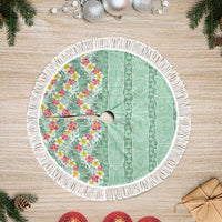 Menthol Green Aloha Hawaii Tiki Tree Skirt Tropical Plumeria - Seamless Style LT14 Fringed Green - Polynesian Pride