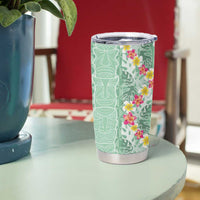 Menthol Green Aloha Hawaii Tiki Tumbler Cup Tropical Plumeria - Seamless Style
