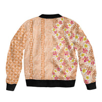 Orange Chiffon Aloha Hawaii Tiki Bomber Jacket Tropical Plumeria - Seamless Style