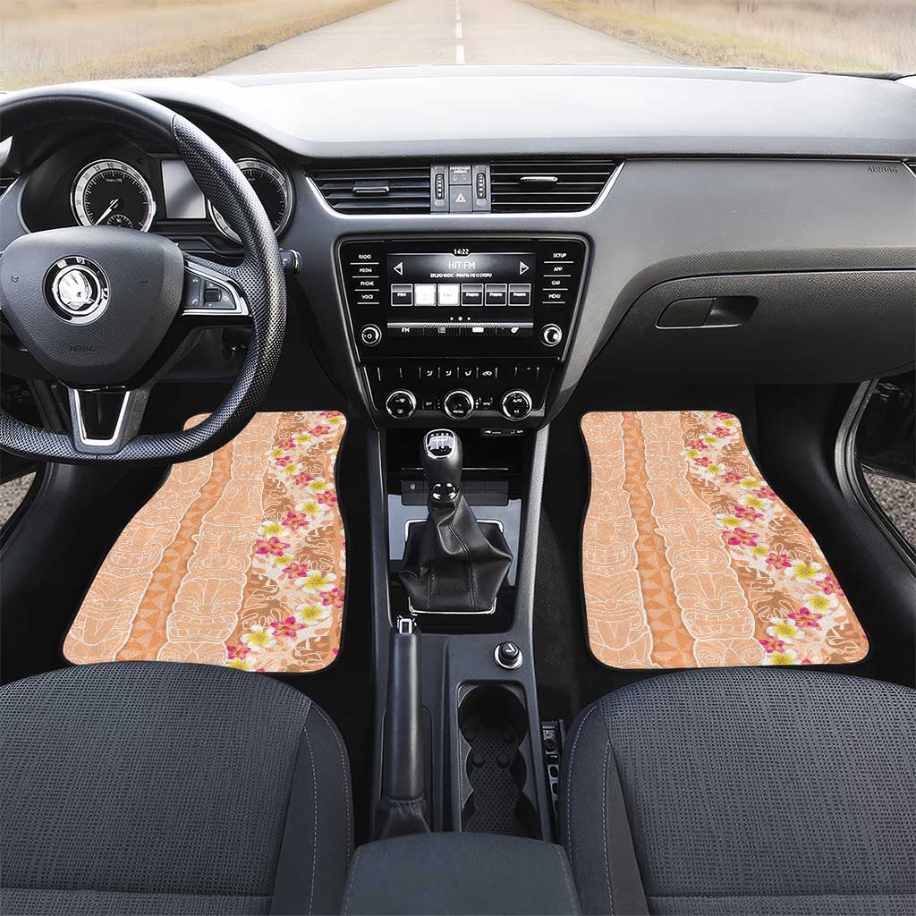 Orange Chiffon Aloha Hawaii Tiki Car Mats Tropical Plumeria - Seamless Style LT14 Set 2pcs - Front Orange - Polynesian Pride