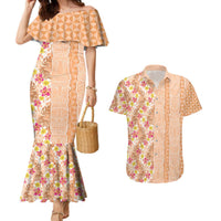 Orange Chiffon Aloha Hawaii Tiki Couples Matching Mermaid Dress and Hawaiian Shirt Tropical Plumeria - Seamless Style LT14 Orange - Polynesian Pride