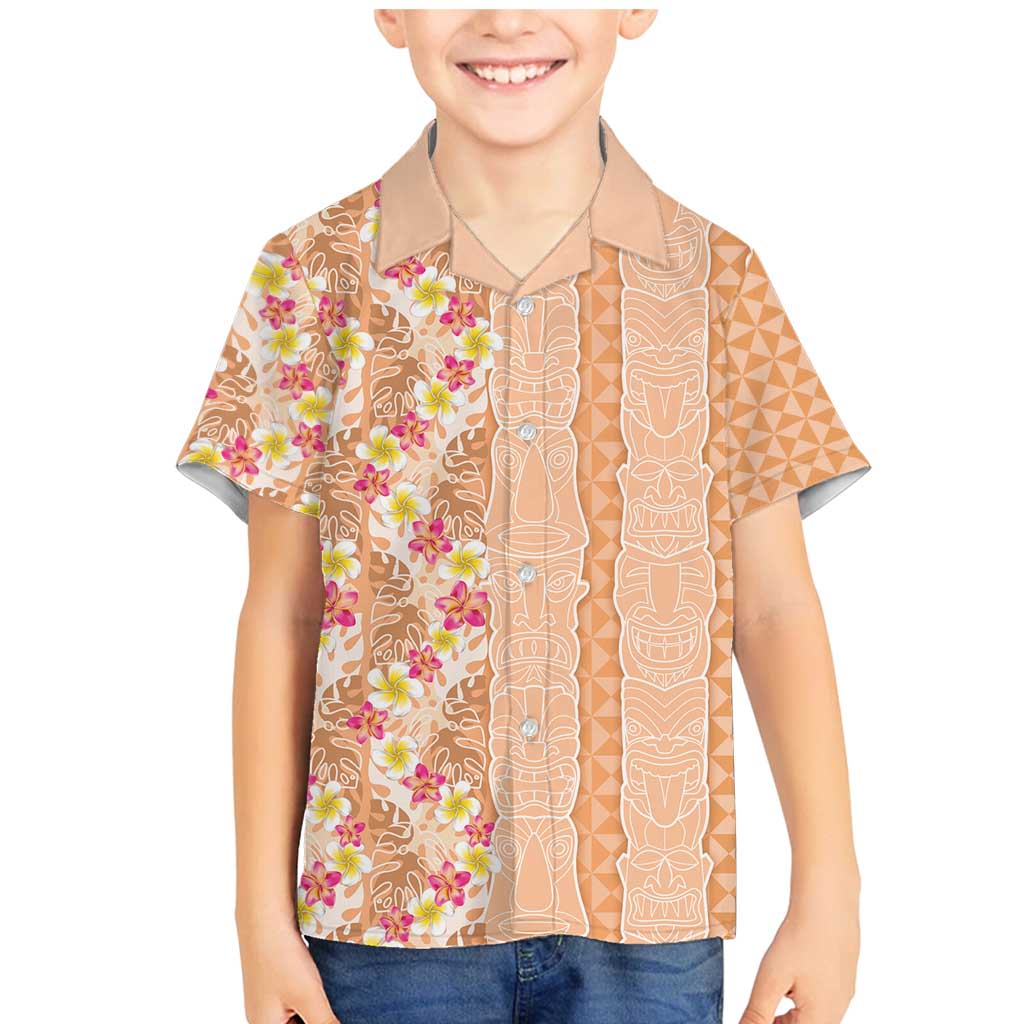 Orange Chiffon Aloha Hawaii Tiki Family Matching Mermaid Dress and Hawaiian Shirt Tropical Plumeria - Seamless Style