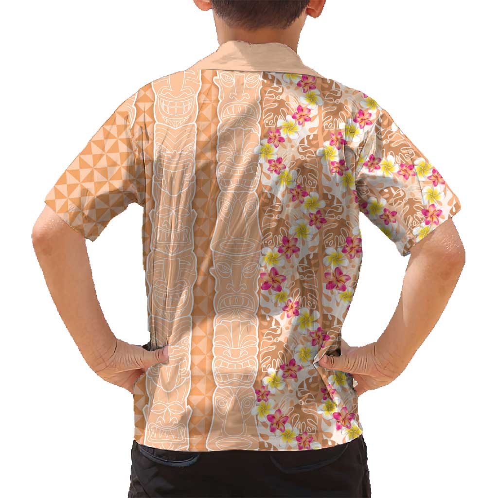 Orange Chiffon Aloha Hawaii Tiki Family Matching Off Shoulder Short Dress and Hawaiian Shirt Tropical Plumeria - Seamless Style LT14 - Polynesian Pride