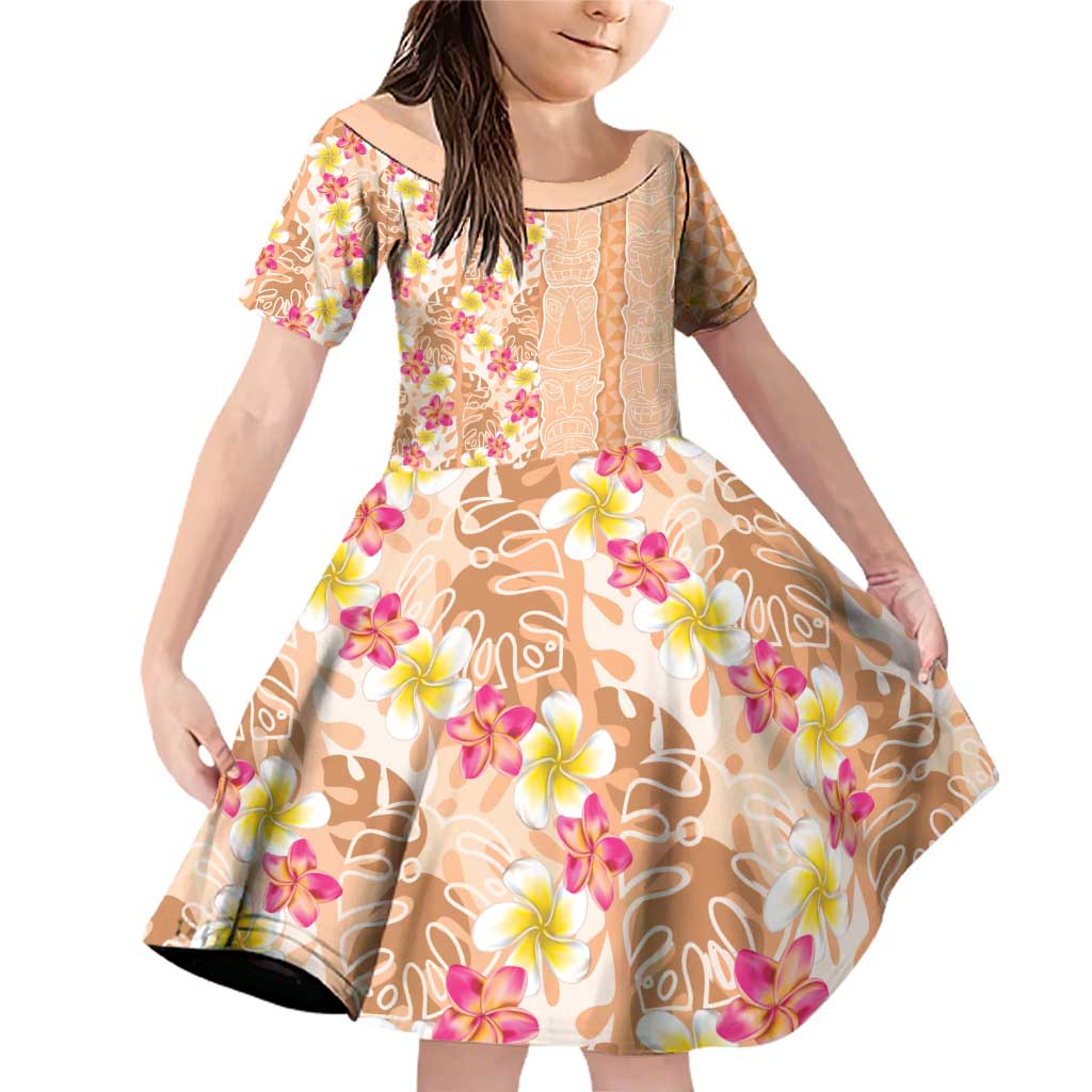 Orange Chiffon Aloha Hawaii Tiki Family Matching Off Shoulder Short Dress and Hawaiian Shirt Tropical Plumeria - Seamless Style LT14 Daughter's Dress Orange - Polynesian Pride