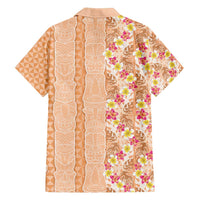Orange Chiffon Aloha Hawaii Tiki Family Matching Off Shoulder Short Dress and Hawaiian Shirt Tropical Plumeria - Seamless Style LT14 - Polynesian Pride