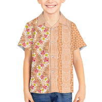 Orange Chiffon Aloha Hawaii Tiki Family Matching Off Shoulder Short Dress and Hawaiian Shirt Tropical Plumeria - Seamless Style LT14 Son's Shirt Orange - Polynesian Pride