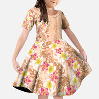 Orange Chiffon Aloha Hawaii Tiki Family Matching Puletasi and Hawaiian Shirt Tropical Plumeria - Seamless Style LT14 Daughter's Dress Orange - Polynesian Pride