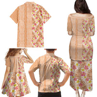 Orange Chiffon Aloha Hawaii Tiki Family Matching Puletasi and Hawaiian Shirt Tropical Plumeria - Seamless Style LT14 - Polynesian Pride