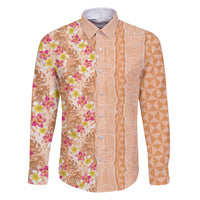 Orange Chiffon Aloha Hawaii Tiki Family Matching Puletasi and Hawaiian Shirt Tropical Plumeria - Seamless Style LT14 Dad's Shirt - Long Sleeve Orange - Polynesian Pride