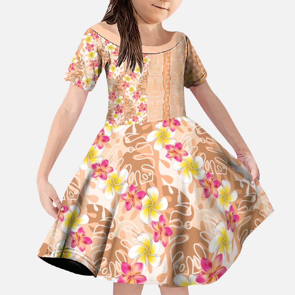 Orange Chiffon Aloha Hawaii Tiki Family Matching Short Sleeve Bodycon Dress and Hawaiian Shirt Tropical Plumeria - Seamless Style