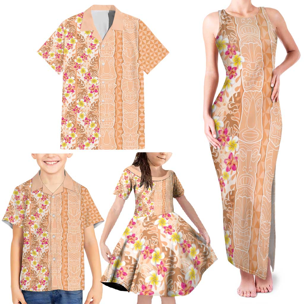 Orange Chiffon Aloha Hawaii Tiki Family Matching Tank Maxi Dress and Hawaiian Shirt Tropical Plumeria - Seamless Style LT14 - Polynesian Pride