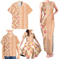 Orange Chiffon Aloha Hawaii Tiki Family Matching Tank Maxi Dress and Hawaiian Shirt Tropical Plumeria - Seamless Style LT14 - Polynesian Pride