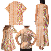 Orange Chiffon Aloha Hawaii Tiki Family Matching Tank Maxi Dress and Hawaiian Shirt Tropical Plumeria - Seamless Style LT14 - Polynesian Pride