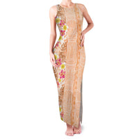 Orange Chiffon Aloha Hawaii Tiki Family Matching Tank Maxi Dress and Hawaiian Shirt Tropical Plumeria - Seamless Style LT14 Mom's Dress Orange - Polynesian Pride