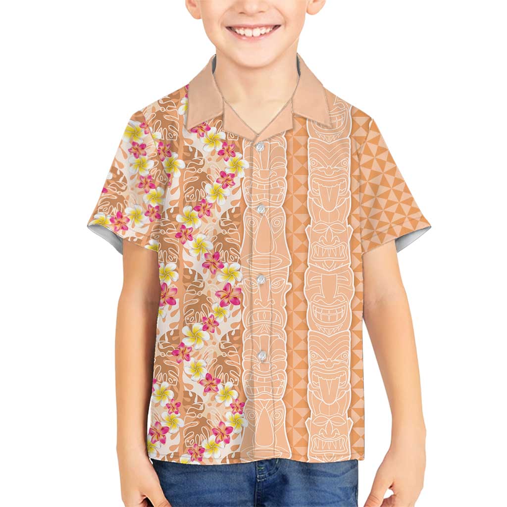 Orange Chiffon Aloha Hawaii Tiki Family Matching Tank Maxi Dress and Hawaiian Shirt Tropical Plumeria - Seamless Style LT14 Son's Shirt Orange - Polynesian Pride
