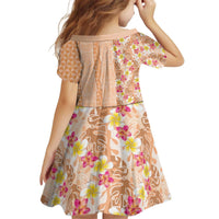 Orange Chiffon Aloha Hawaii Tiki Kid Short Sleeve Dress Tropical Plumeria - Seamless Style