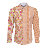 Orange Chiffon Aloha Hawaii Tiki Long Sleeve Button Shirt Tropical Plumeria - Seamless Style LT14 Unisex Orange - Polynesian Pride