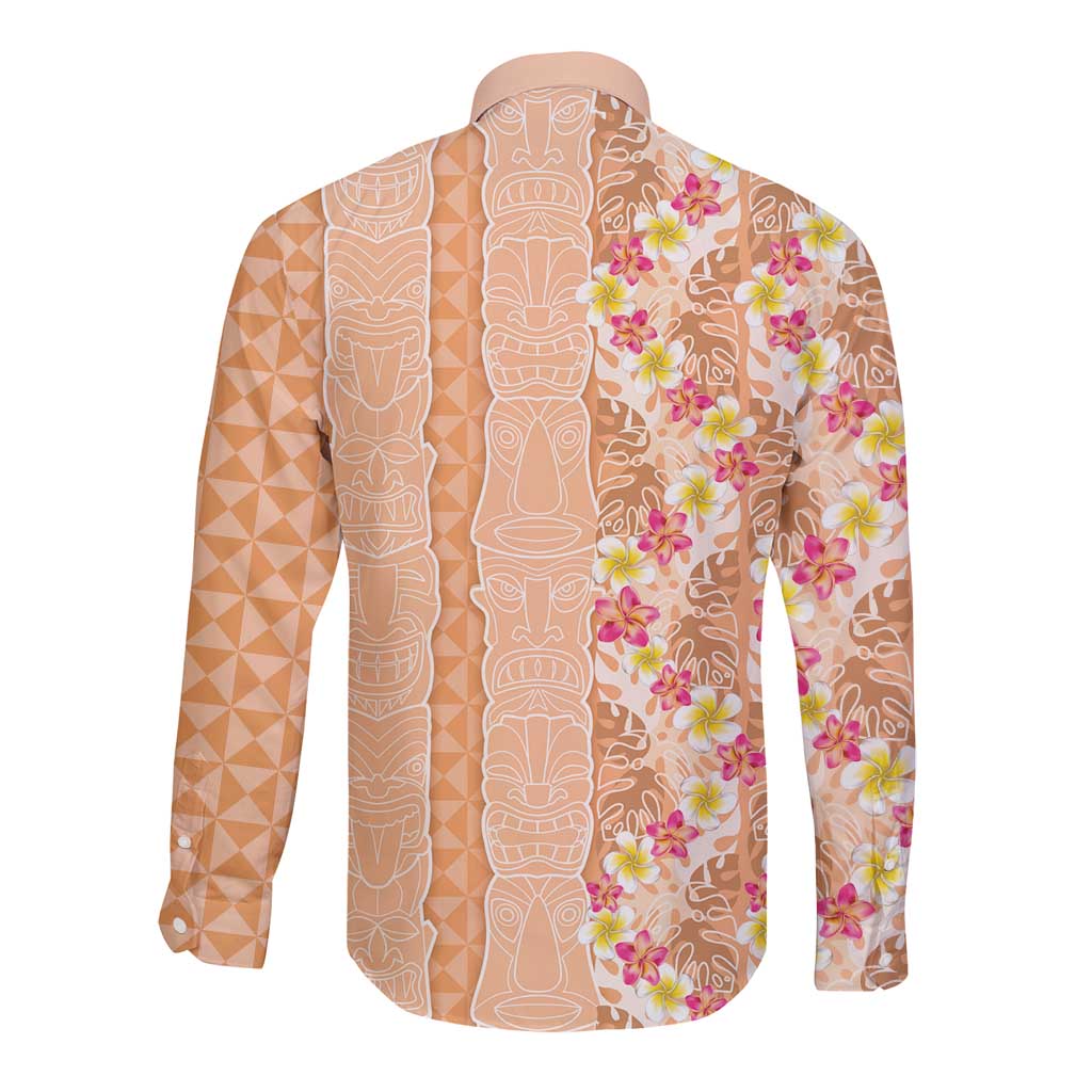 Orange Chiffon Aloha Hawaii Tiki Long Sleeve Button Shirt Tropical Plumeria - Seamless Style LT14 - Polynesian Pride