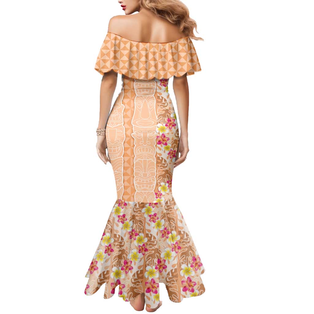 Orange Chiffon Aloha Hawaii Tiki Mermaid Dress Tropical Plumeria - Seamless Style