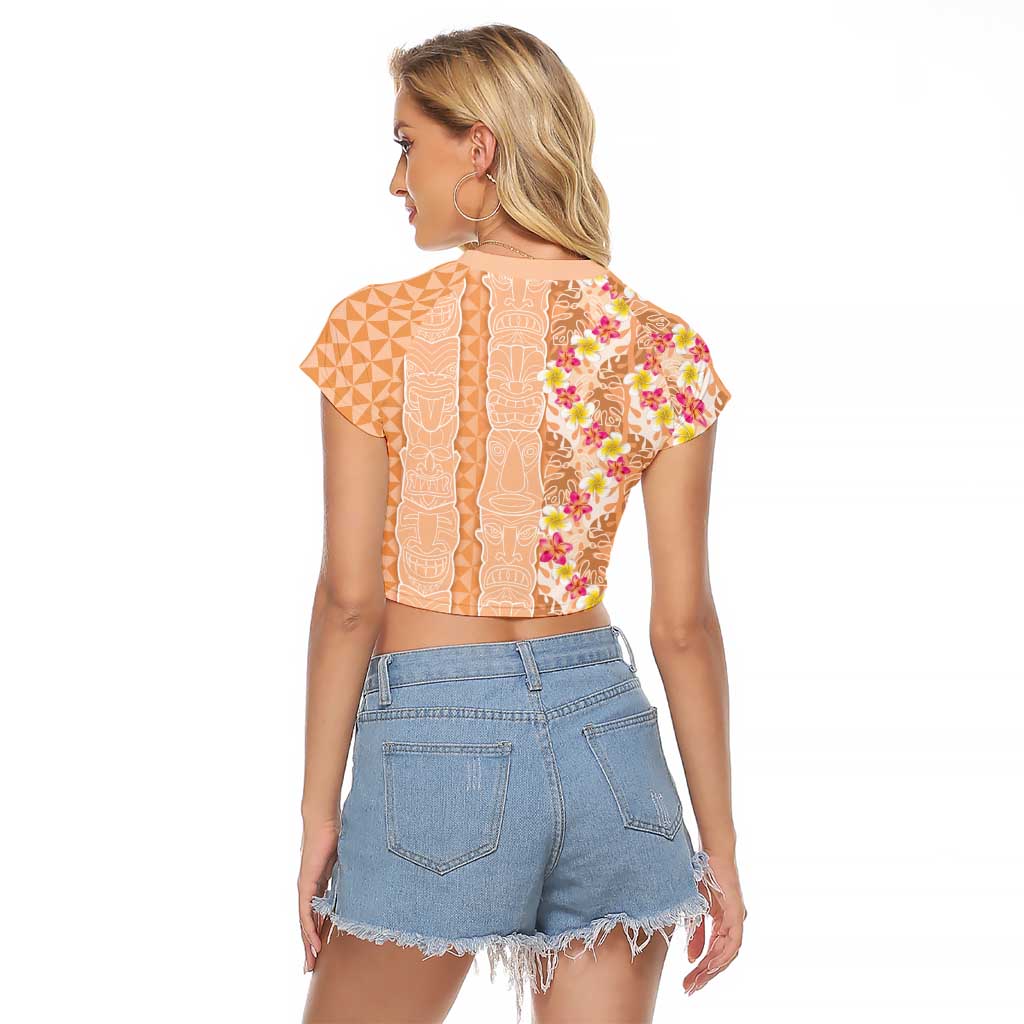 Orange Chiffon Aloha Hawaii Tiki Raglan Cropped T Shirt Tropical Plumeria - Seamless Style