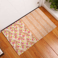 Orange Chiffon Aloha Hawaii Tiki Rubber Doormat Tropical Plumeria - Seamless Style