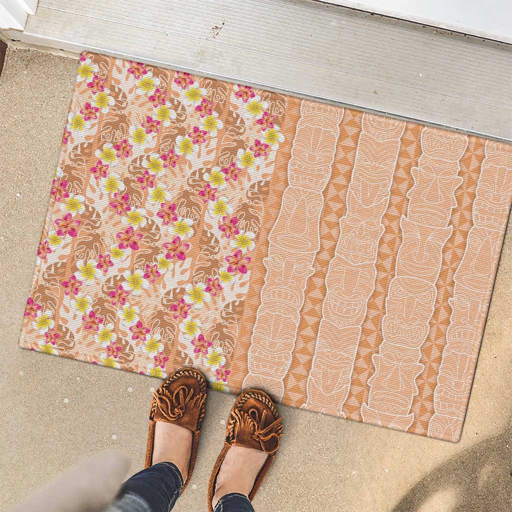 Orange Chiffon Aloha Hawaii Tiki Rubber Doormat Tropical Plumeria - Seamless Style