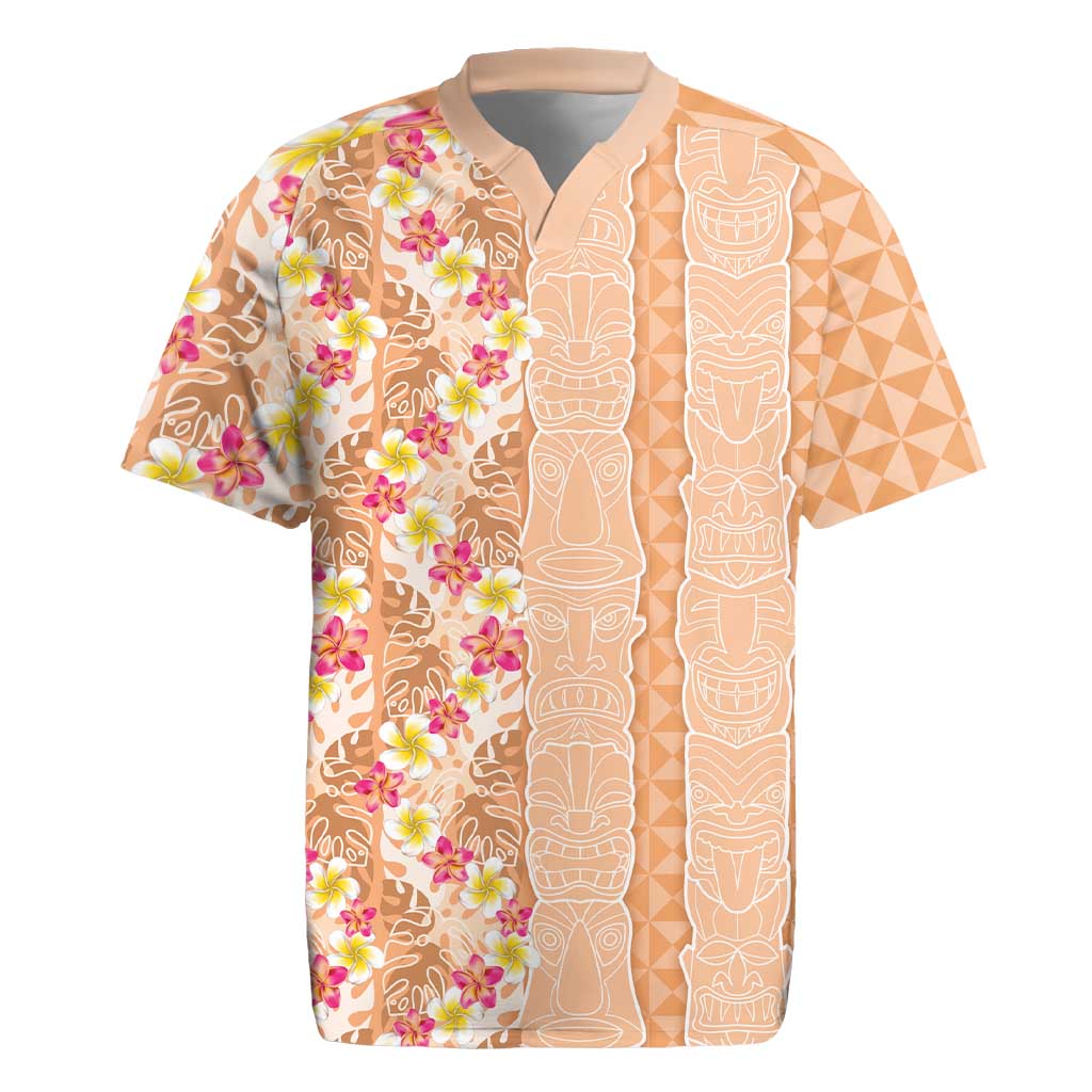 Orange Chiffon Aloha Hawaii Tiki Rugby Jersey Tropical Plumeria - Seamless Style