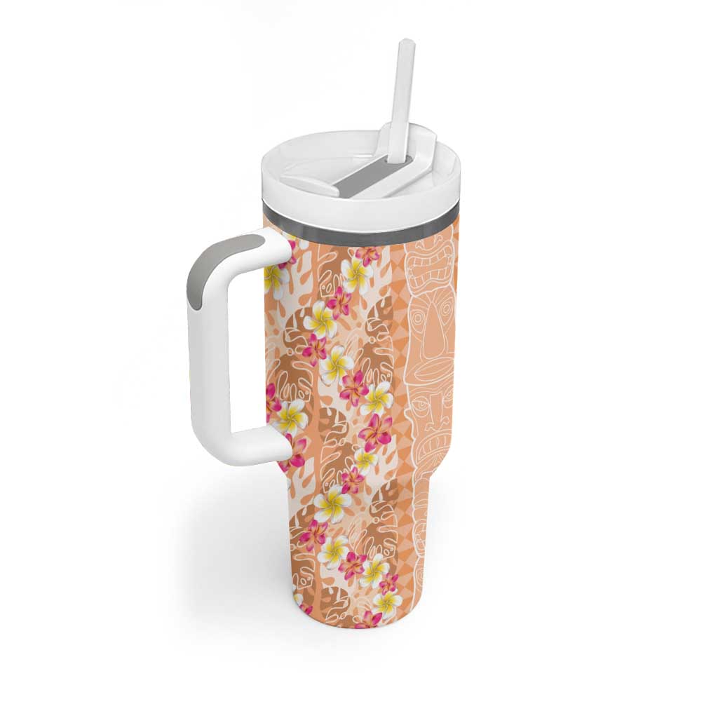 Orange Chiffon Aloha Hawaii Tiki Tumbler With Handle Tropical Plumeria - Seamless Style