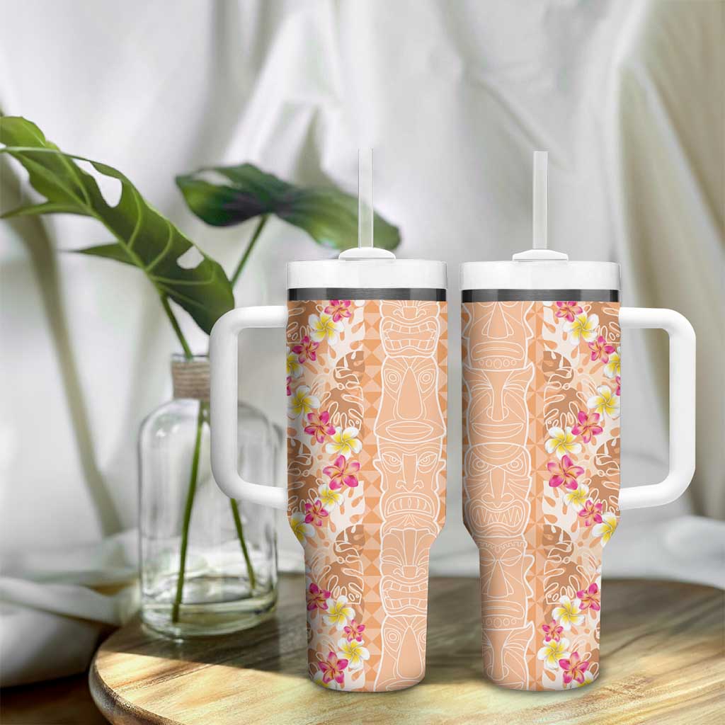 Orange Chiffon Aloha Hawaii Tiki Tumbler With Handle Tropical Plumeria - Seamless Style
