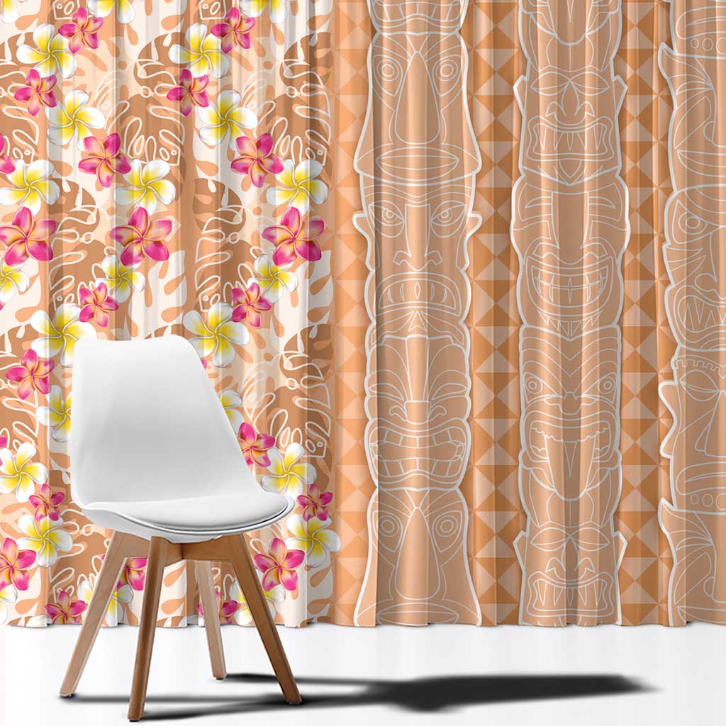 Orange Chiffon Aloha Hawaii Tiki Window Curtain Tropical Plumeria - Seamless Style