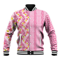 Pastel Magenta Aloha Hawaii Tiki Baseball Jacket Tropical Plumeria - Seamless Style