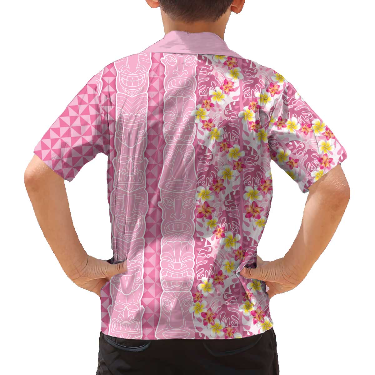 Pastel Magenta Aloha Hawaii Tiki Family Matching Off The Shoulder Long Sleeve Dress and Hawaiian Shirt Tropical Plumeria - Seamless Style LT14 - Polynesian Pride