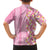 Pastel Magenta Aloha Hawaii Tiki Family Matching Off The Shoulder Long Sleeve Dress and Hawaiian Shirt Tropical Plumeria - Seamless Style