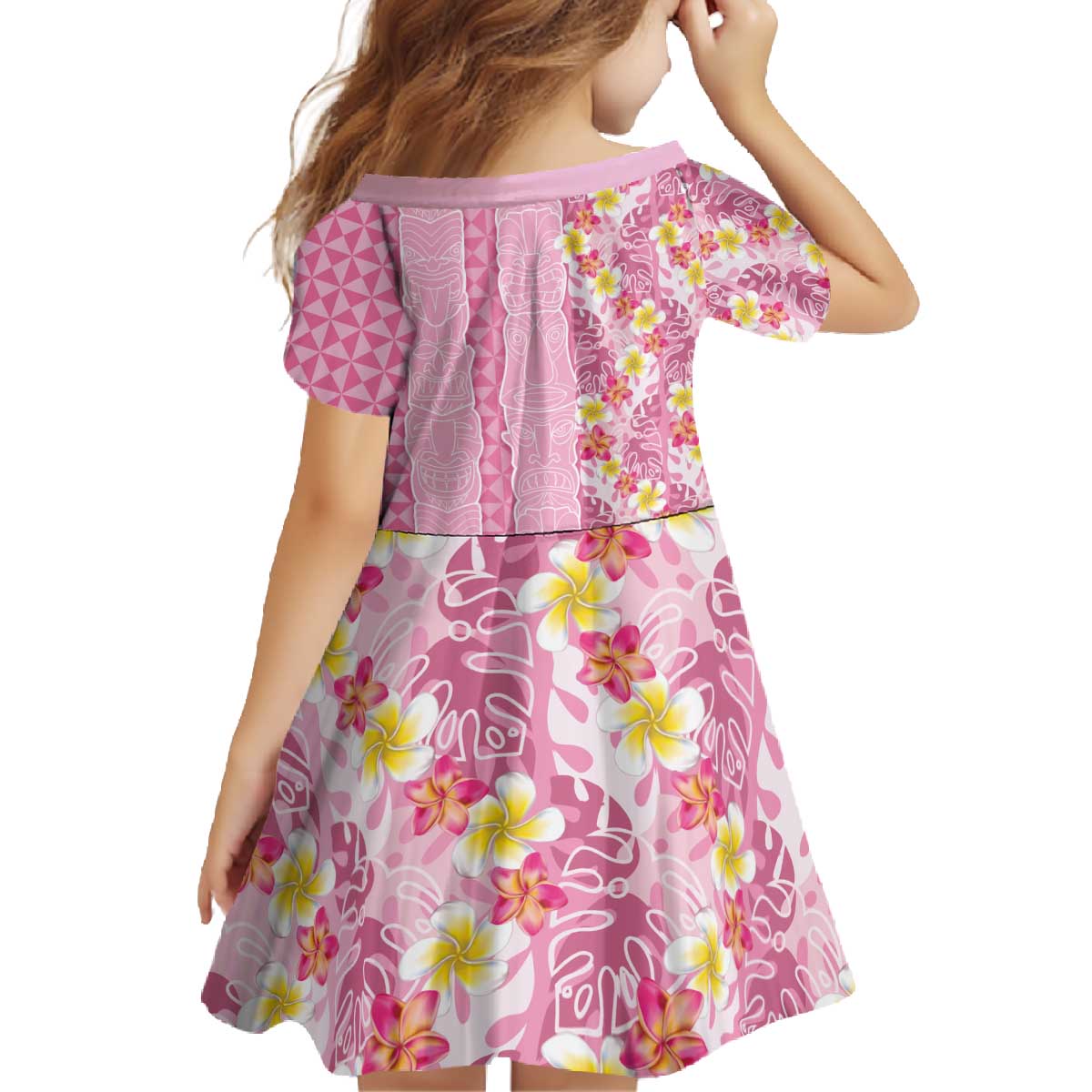 Pastel Magenta Aloha Hawaii Tiki Family Matching Off The Shoulder Long Sleeve Dress and Hawaiian Shirt Tropical Plumeria - Seamless Style LT14 - Polynesian Pride