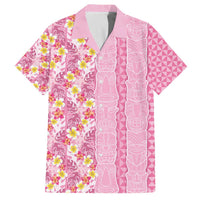 Pastel Magenta Aloha Hawaii Tiki Family Matching Off The Shoulder Long Sleeve Dress and Hawaiian Shirt Tropical Plumeria - Seamless Style LT14 Dad's Shirt - Short Sleeve Magenta - Polynesian Pride